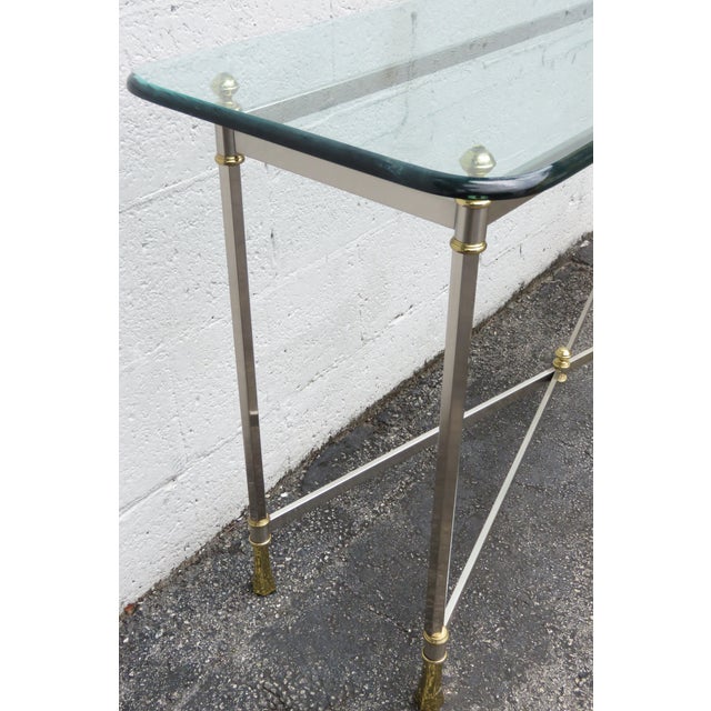 Hollywood Regency Two Tones Chrome and Brass Console Table Tv Stand 5602 For Sale - Image 12 of 16