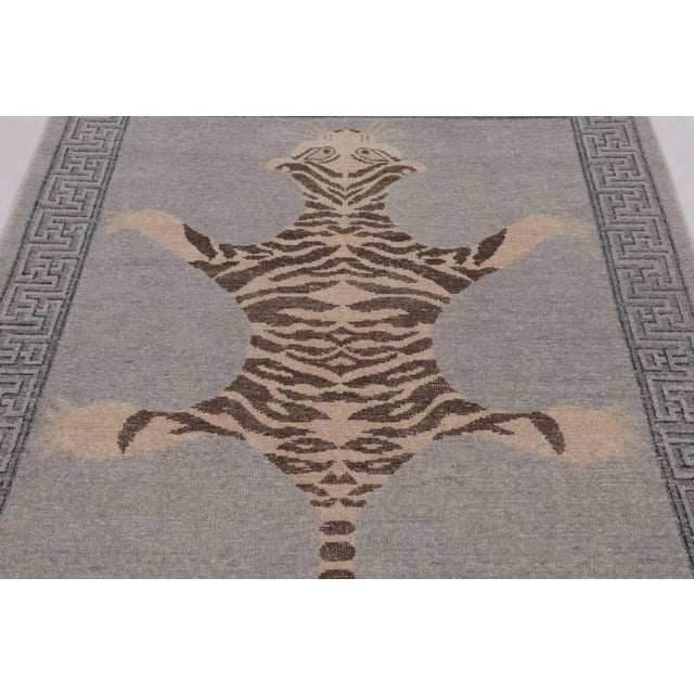 Rug & Kilim Rug & Kilim’s Distressed Tiger Rug in Gray With Beige and Brown Pictorial For Sale - Image 4 of 10