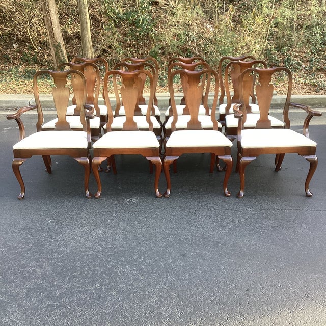 Mid 20th Century of 12 Restored Solid Mahogany Queen Anne Dining Chairs For Sale - Image 9 of 10