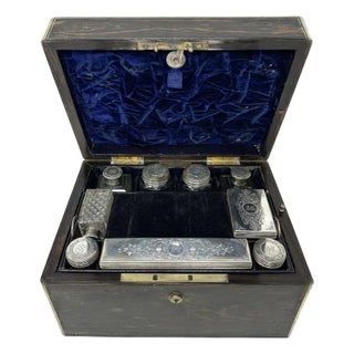 Antique Victorian Coromandel Sterling Vanity Jewelry Casket Box by Asprey London For Sale
