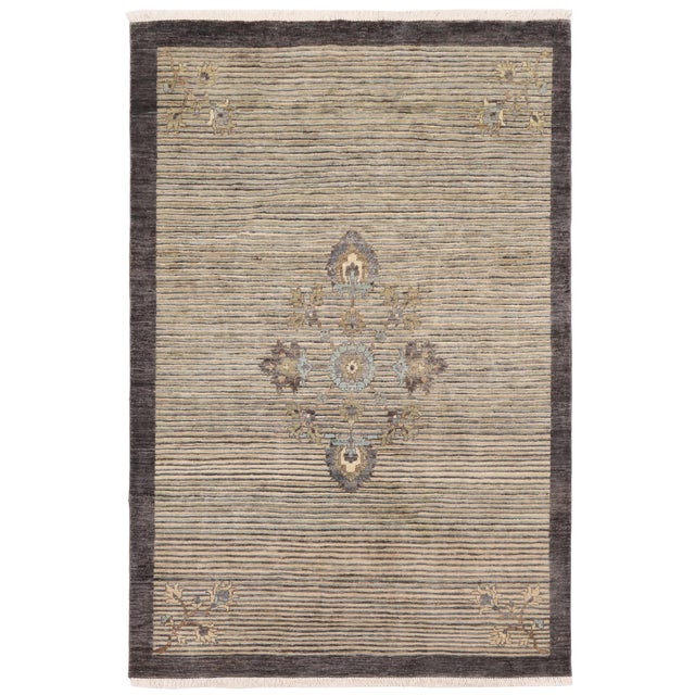 Modern Gabbeh Gray/Blue Wool Rug - 4'7'' X 6'6'' For Sale - Image 10 of 10