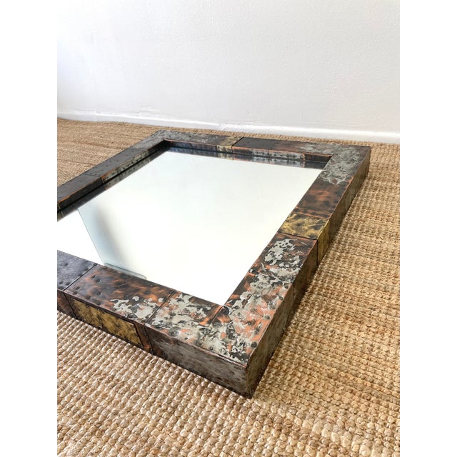 Mid-Century Modern Vintage 1970s Paul Evans Brutal Metal Patchwork Wall Mirror For Sale - Image 3 of 15