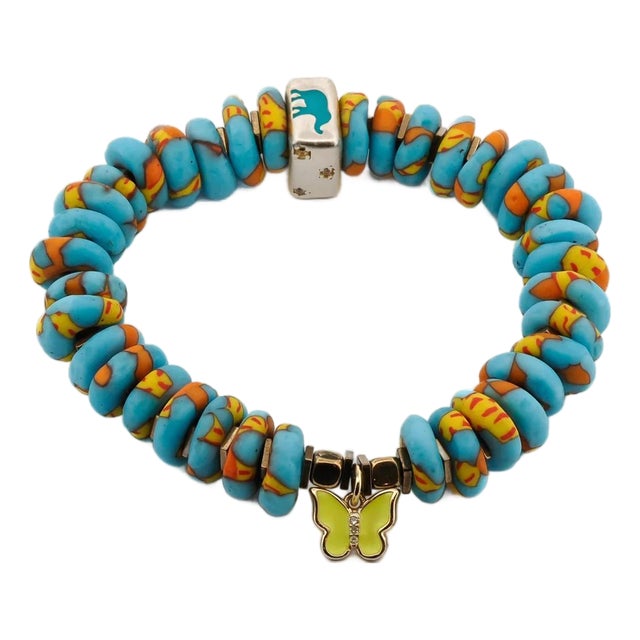 Yellow Butterfly & Protection Symbol Bead Colorful Summer Beaded Bracelet For Sale