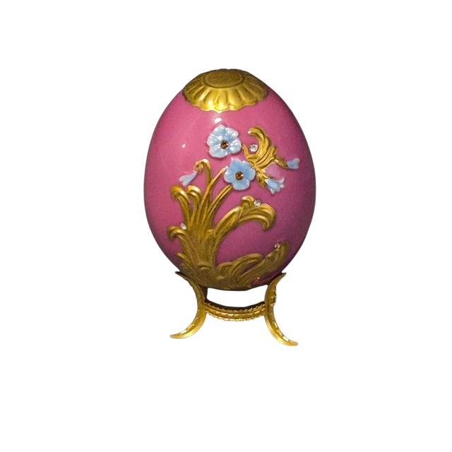 Ceramic Late 20th Century Franklin Mint House of Faberge Imperial Porcelain Floral Pink Gilded Jeweled Egg For Sale - Image 7 of 7