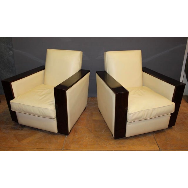 Set of Art Deco style Armchairs in Rosewood & Leather, 1980s For Sale - Image 15 of 16