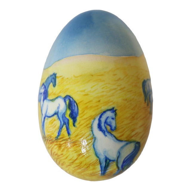 Vintage Hand Painted Goose Egg-Horses in a Pasture For Sale
