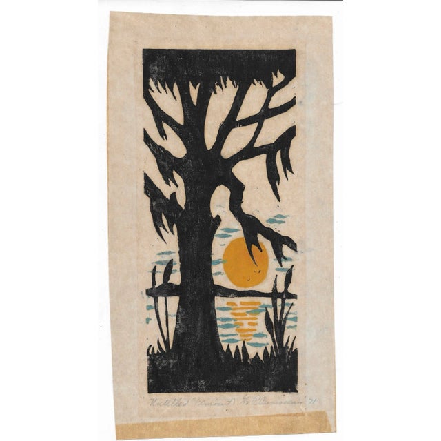 Linocut on rice paper of the lowcountry by P. Brousseau. Pencil signed, titled and dated 1971. Combined shipping...