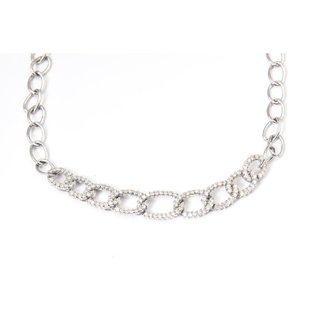 Contemporary Diamond Oval 18k White Gold 14" Link Choker or Collar Necklace For Sale - Image 3 of 11
