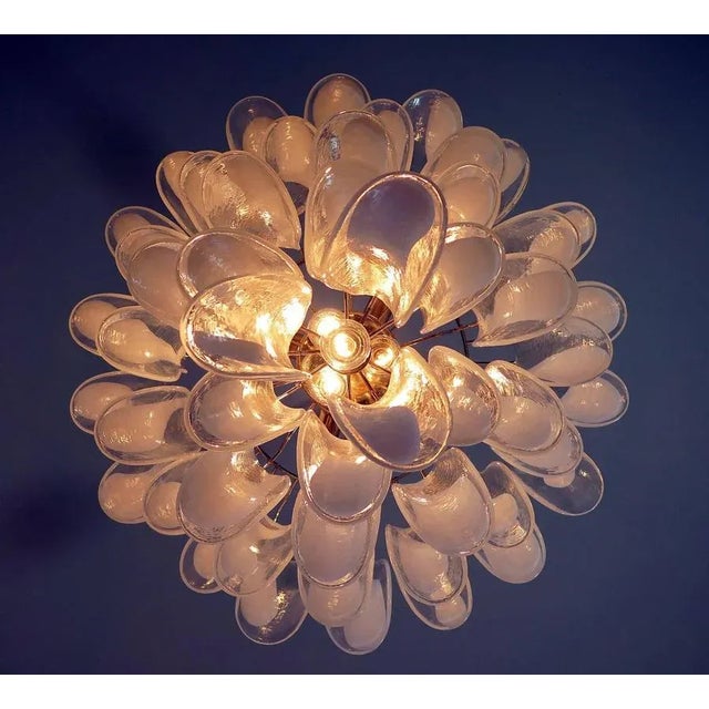 White Large Vintage Italian Murano Chandelier with 52 Glass Petals, 1970s For Sale - Image 8 of 12