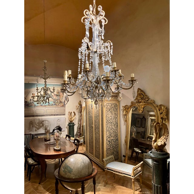Metal Italian Cut Crystal and Glass Beads Cage Chandelier, 1800s For Sale - Image 7 of 12