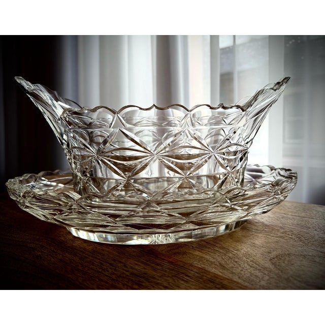 Georgian Irish Cut-Glass Bowls with Original Underplates, 1800s, Set of 3 For Sale - Image 3 of 12