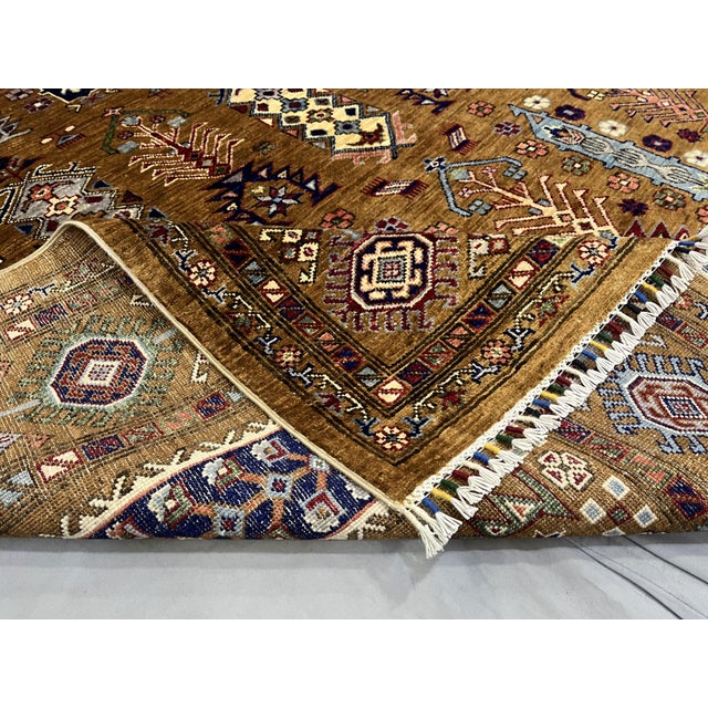 Brown Afghan Sultani Natural Dye Wool Rug, Tribal Geometric Tree Motifs, 6′7″ × 10′ For Sale - Image 10 of 13