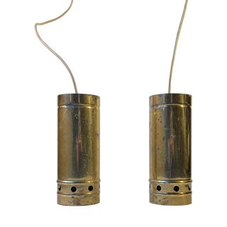 Scandinavian Modern Cylindrical Brass Pendants Lamps, 1970s, Set of 2, Set of 2 For Sale