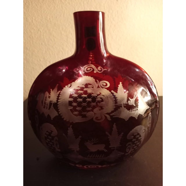 Egermann Bogemuan Bohemian Crystal Glass Czech Republic Moon Flask Vase For Sale In Dallas - Image 6 of 9