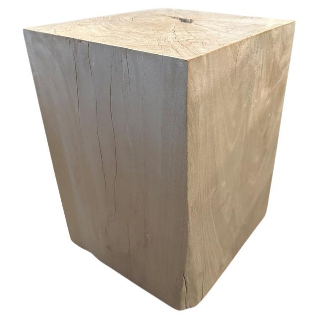 Reclaimed teak wood side table, hand carved whilst respecting the natural organic wood. Bleached to a bone finish. The St....