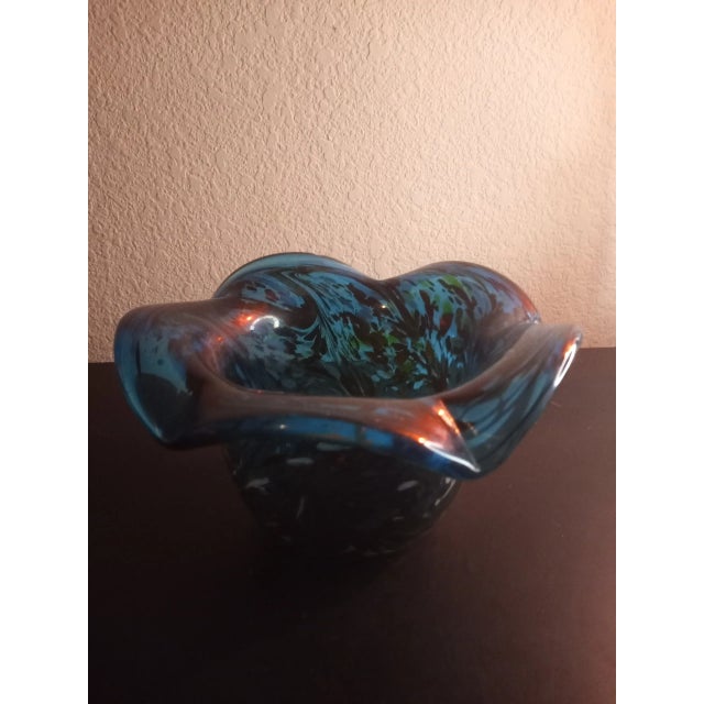 Glass 1980s Cobalt Blue Confetti Art Glass Ruffled Bowl For Sale - Image 7 of 7