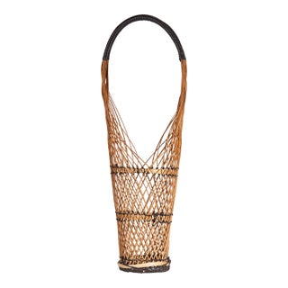 Vintage Japanese Tall Ikebana Basket, Bamboo & Black Accents, Suruga Sensuji Style For Sale