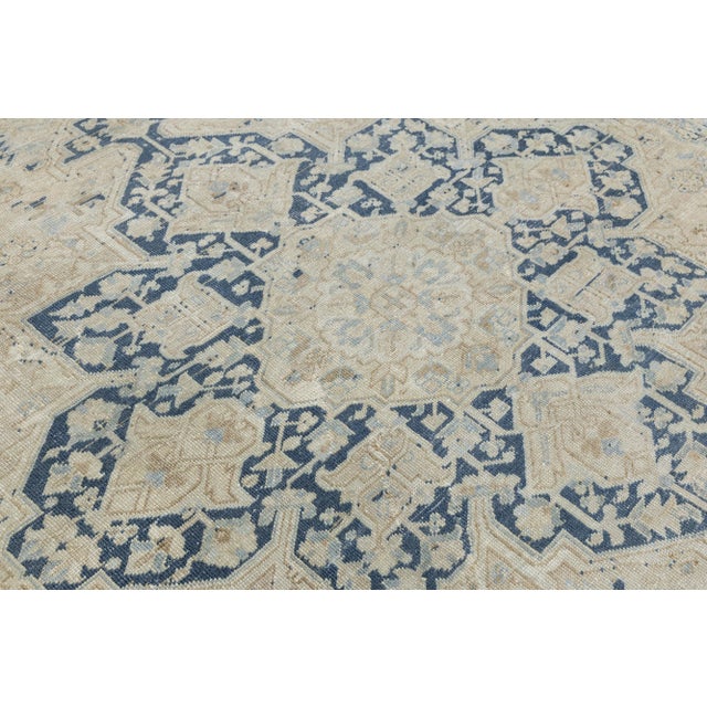 Antique Persian Serapi Beige and Blue Wool Rug Featuring a Medallion Design For Sale In New York - Image 6 of 9