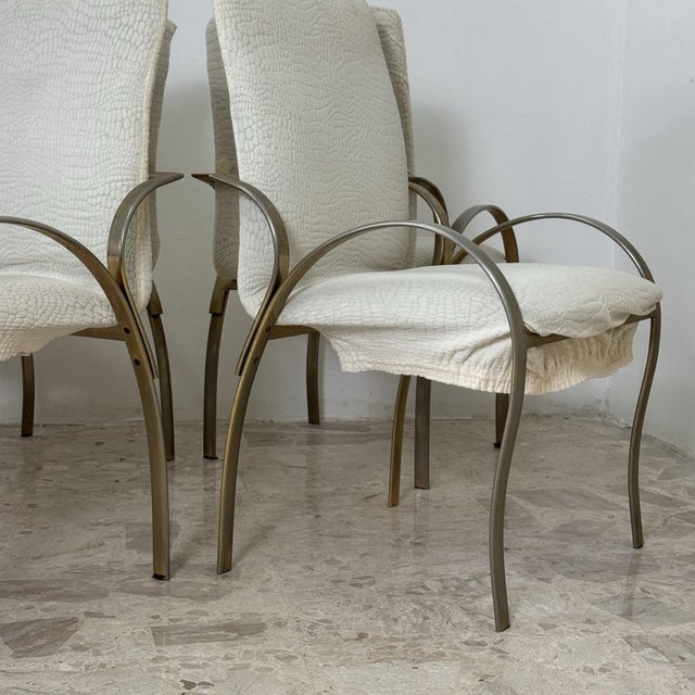 1970s Vintage Italian Gold Metal Dining Chairs, 1970s, Set of 4 For Sale - Image 5 of 10