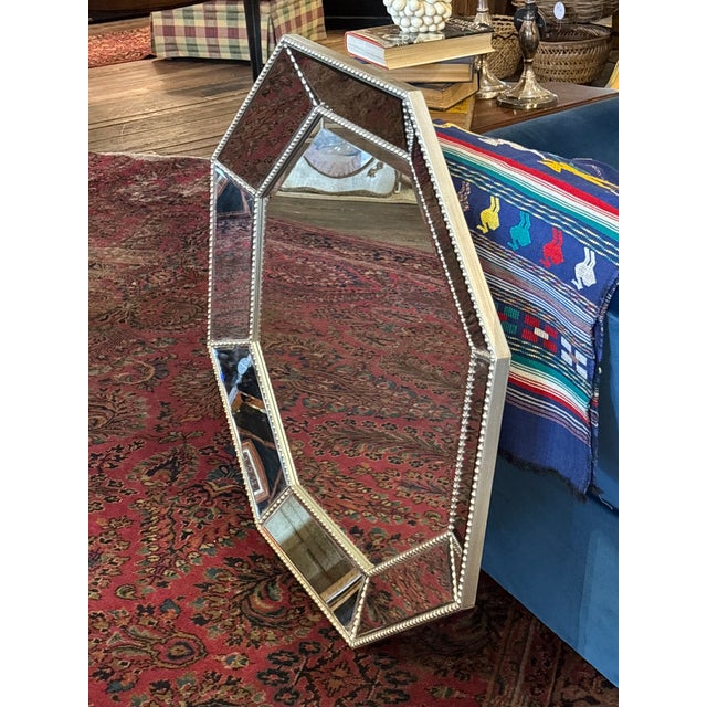 Glass Octagon Silver Swiss-Dot Wall Mirror With Bevelled Glass For Sale - Image 7 of 7
