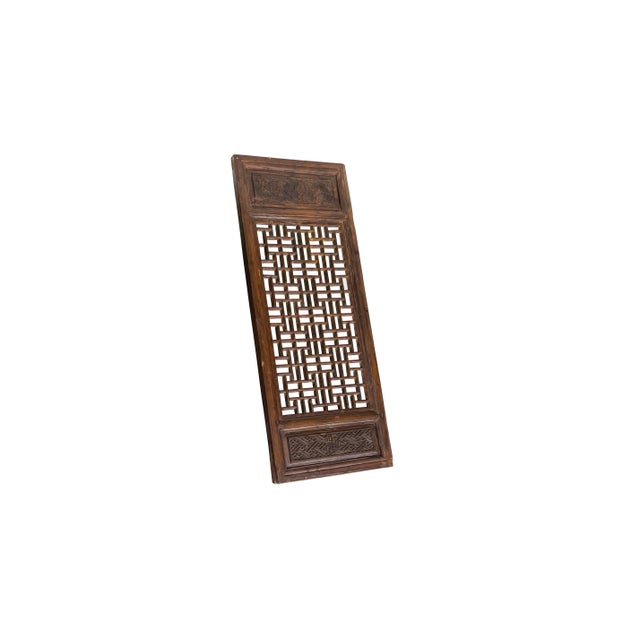 Wood Vintage Aged Brown Geometric Lattice Rectangular Wood Wall Panel For Sale - Image 7 of 9