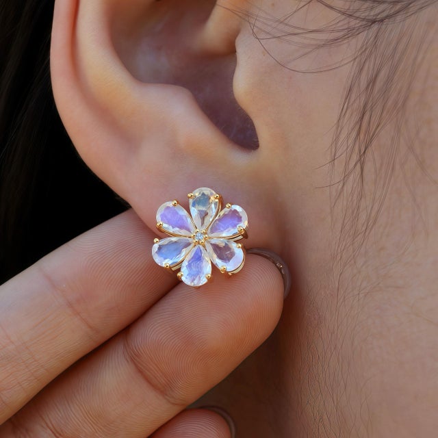 Nina Zhou Moonstone Diamond Forget-Me-Not Flower Earrings in