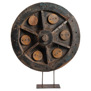 Wooden Wheel on Iron Base For Sale