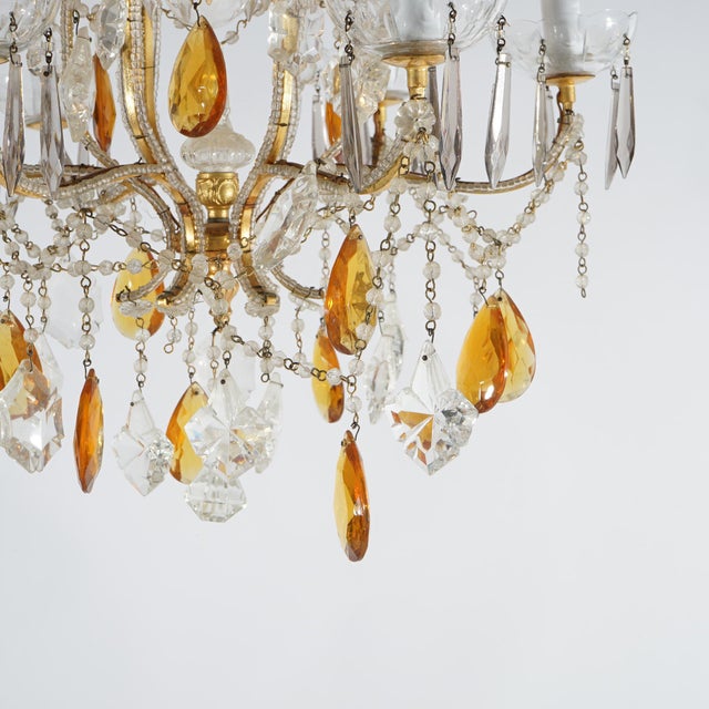 French Louis XIV Style Seven-Light Crystal Chandelier With Amber Prisms, 20th Century For Sale - Image 10 of 10