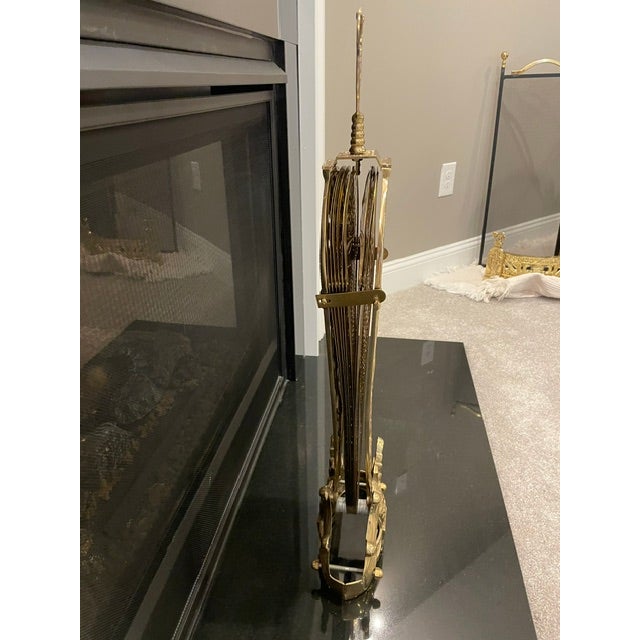 1980s Peacock French Count;ry Ornate 44" Wide Folding Brass Fireplace Fan For Sale - Image 4 of 15