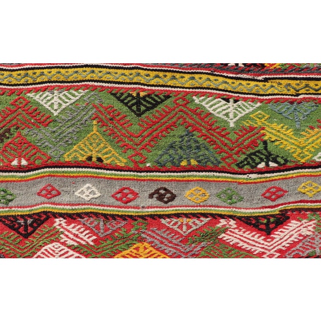 Mid 20th Century Vintage Turkish Hand Woven Embroidery With Bright & Colorful Tribal Motif Design For Sale - Image 9 of 12