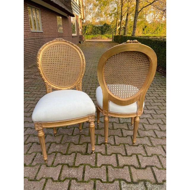 1970s French Artisan Louis XVI Gold Beech Cane Dining Chairs-Set of 4 Pc For Sale - Image 17 of 18