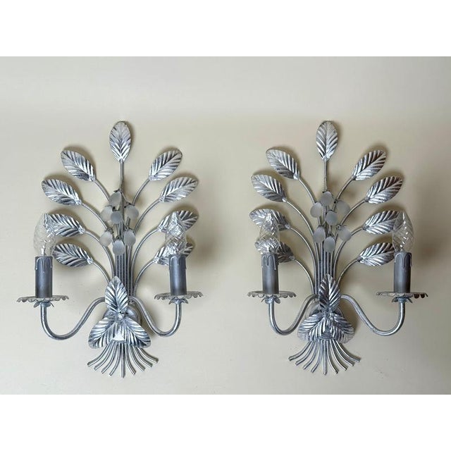 Italian Florentine Silver Leaf Wall Lights, 1970s, Set of 2 For Sale - Image 10 of 13