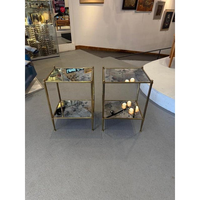 Neoclassical Side Tables in Brass and Oxidized Mirros, 1960, Set of 2 For Sale - Image 4 of 12