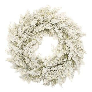 Snowy Flocked Pine Wreath 24"D For Sale