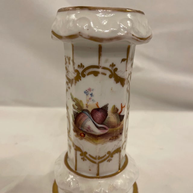 Antique porcelain circa 1825 spill vase with molded acanthus foliage decoration, gold gilt accents. Octagonal form body,...