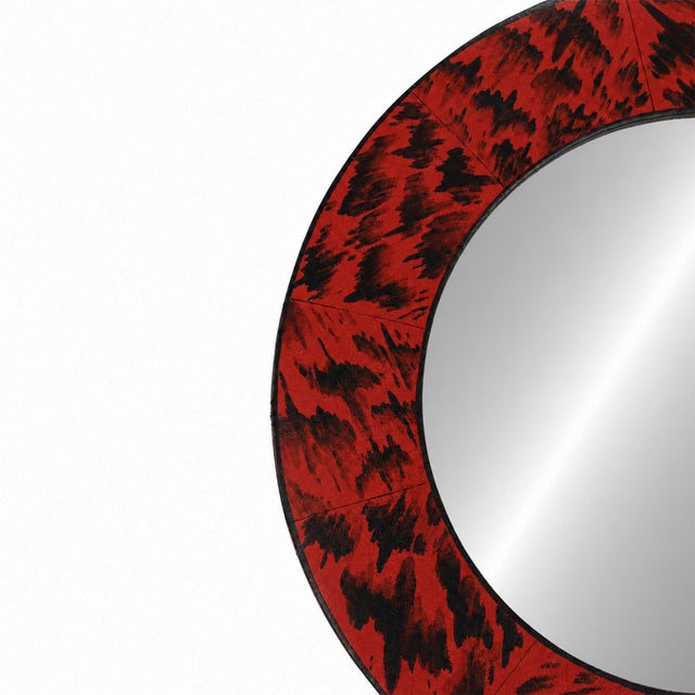 Vintage Circular Red Hand Painted Tortoiseshell Mirror Frame For Sale In New York - Image 6 of 9