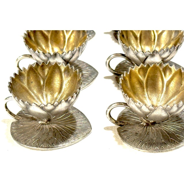 12 American Aesthetic Movement Meriden Silverplate & Goldwashed Lotus Open Salts For Sale - Image 11 of 18