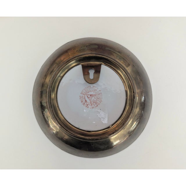 Chinoiserie Vintage Chinese Enamel Ceramic and Brass Decorative Bowl Wall Hanging For Sale - Image 3 of 8