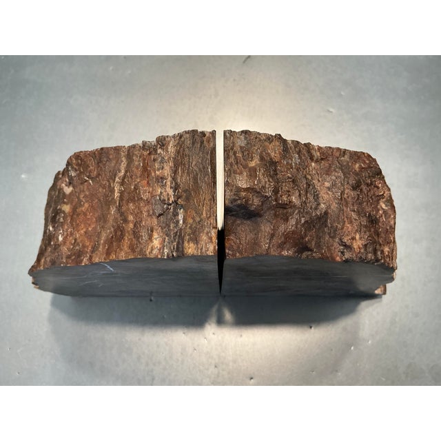 Contemporary Vintage Bookmatched Petrified Wood Bookends - A Pair For Sale - Image 3 of 9