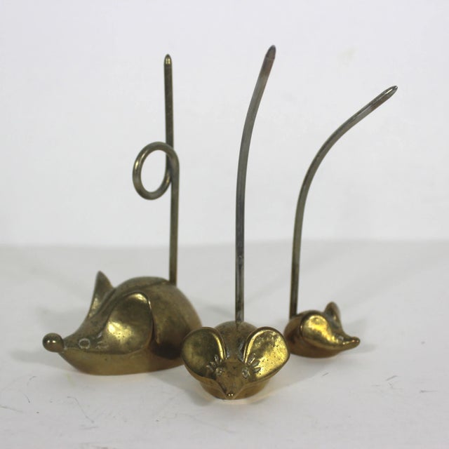 Mid Century Brass Set of 3 Mice Note Holders Vintage For Sale - Image 6 of 9