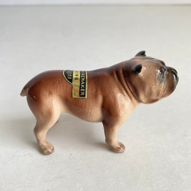 Brown Vintage Hagen Renaker English Bulldog Miniature Figurine Original Sticker For Sale - Image 8 of 8
