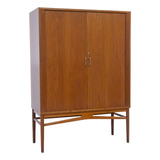 Danish Oak Cabinet with Tambour Doors and Drawers, 1950s For Sale