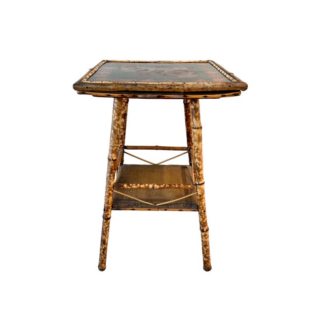 Tan Chinoiserie Tortoiseshell Bamboo Side Table W/Lacquered Top For Sale - Image 8 of 11