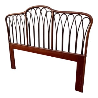 Queen Two Tone Rattan Loop Headboard With Leather Wraps For Sale