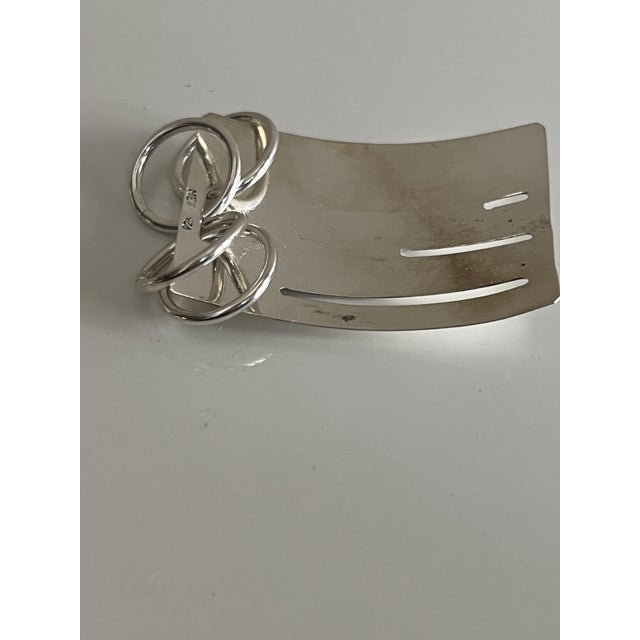 Metal Curved, Unique Brushed Texture, Distinctive Multiple-Ring Bail Sterling Silver Pendant, With Accentuated Pierce-Work Slots Cutout For Sale - Image 7 of 8