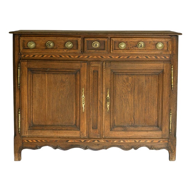 1820s French Baroque Oak Buffet With Brass Details For Sale