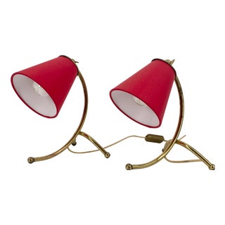 Vintage Table Lamps with Organically Shaped Brass Bases, 1950s, Set of 2 For Sale