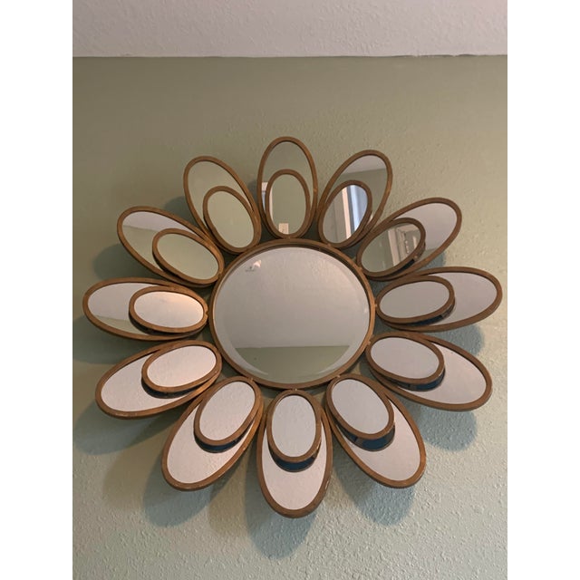 1960s Oversized 360° Multi-Angle Reflection, 2-Tiered Sculptural Sunburst Flower Mirror - McM, Hollywood Regency Style Deep Beveled Glass Mirror For Sale - Image 5 of 10