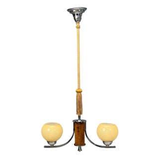 Swedish Art Deco, Pendant Light, Burl, Cord, Glass, Chrome, Sweden, 1930s For Sale