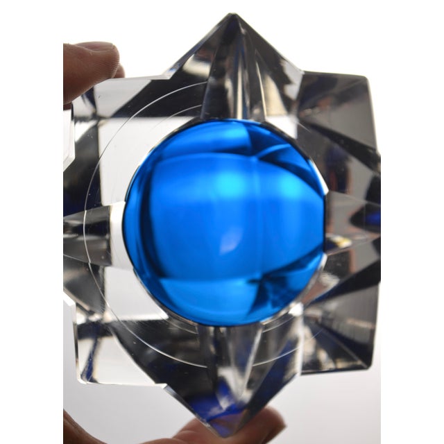 Faceted Crystal Ashtray with Blue Center from Saint Louis, France, 1970s For Sale - Image 12 of 13